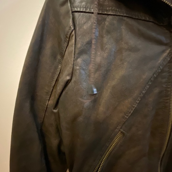 Please Brown Leather Bomber Jacket - Picture 3 of 4